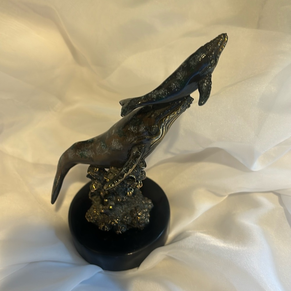 Humpback Whale w/ Baby Calf Sculpture/7” Brass Statue